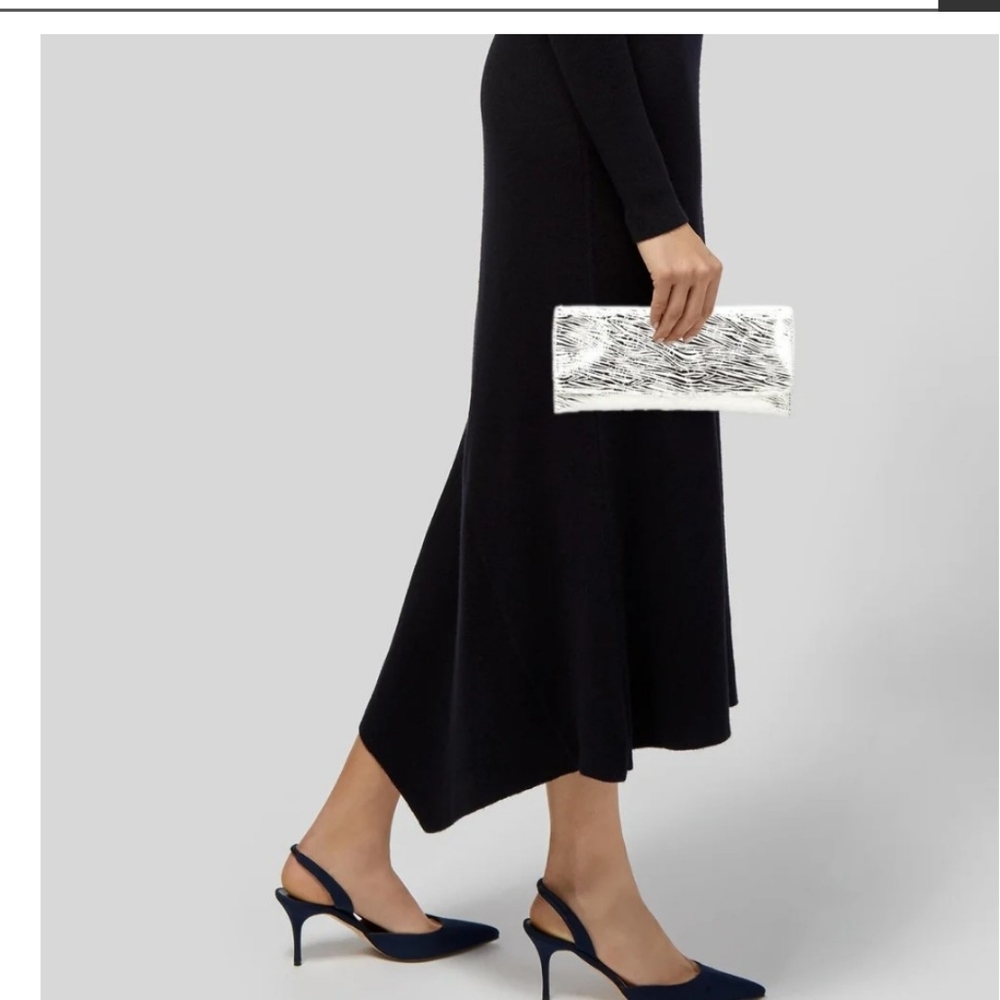 Carlos Falchi Silver & White Leather Clutch NWT